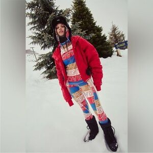 Free People Set- Dawn To Dusk Printed Hoodie & Base Layer Leggings Sz L NEW